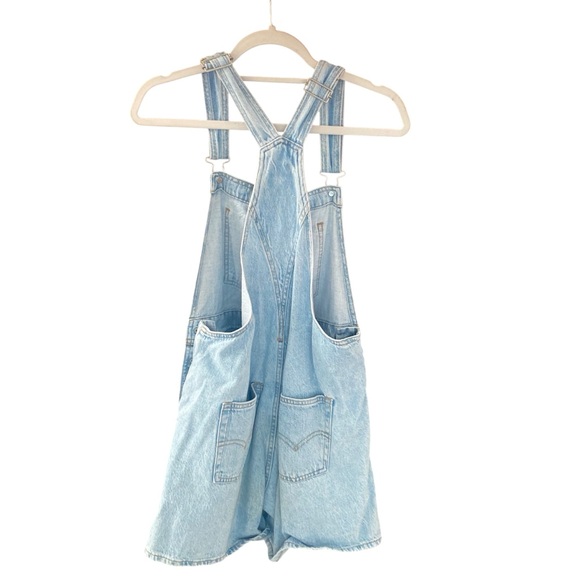 Levi’s Premium Women’s Short Bib Overalls Light Blue Denim Romper Size Small - Picture 5 of 10